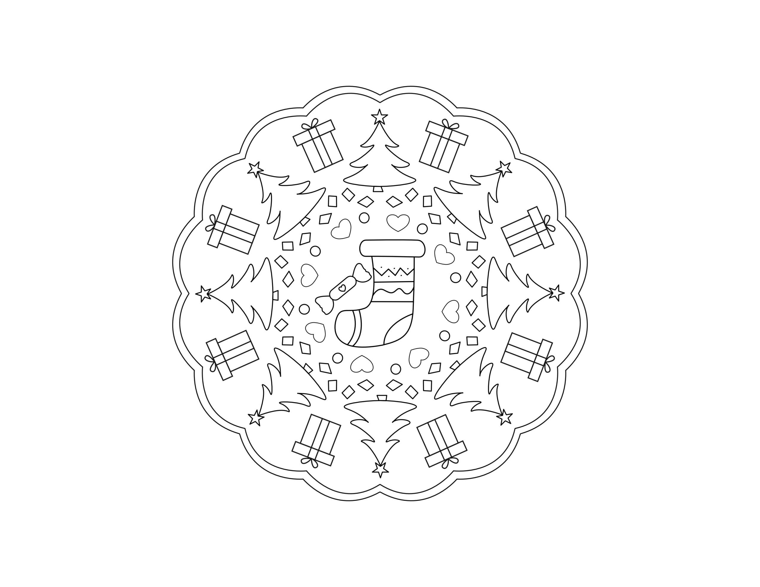 Unleash your inner artist this holiday season with our festive Mandala Christmas coloring page 